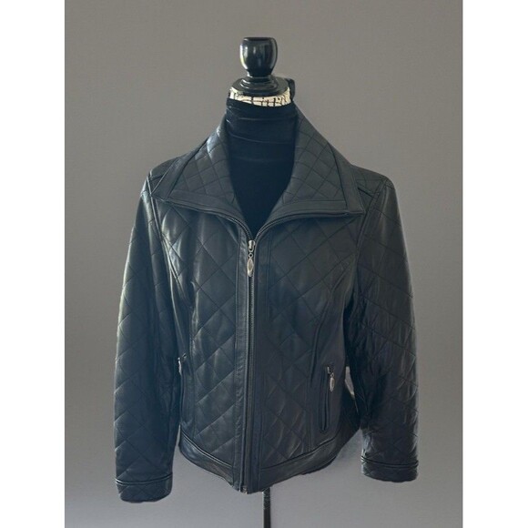 Preston and York Lambskin Leather Moto Jacket Black Quilted Size Medium Buttery - Picture 1 of 14
